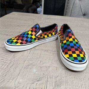 Vans Slip-On Sneakers with Rainbow Checkerboard